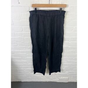 J. Crew Women's Straght Leg Linen Pant Elastic Waist Solid Black Size Small